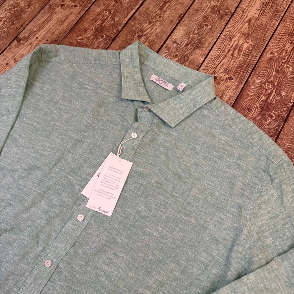 Murano Baird McNutt Button Down Shirt Mens 3XB Green Linen Blend Breathable NWT